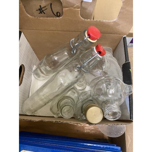 BOX LOT OF GLASS BOTTLES