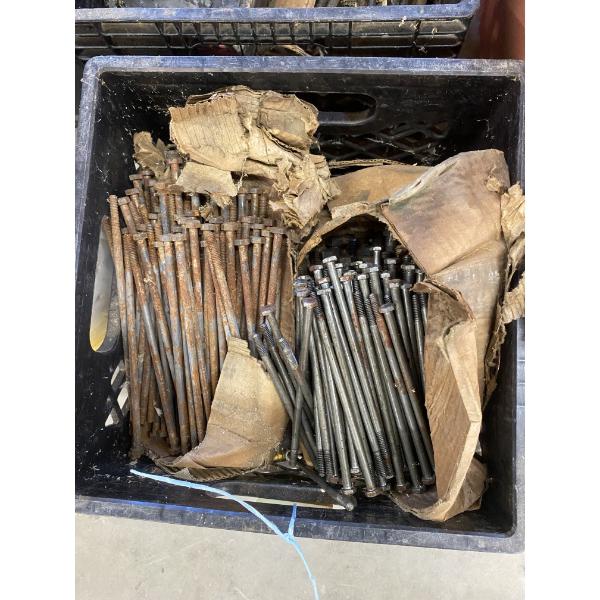 CRATE OF 6 INCH AND UP SIZE BOLTS - 1/4 UP TO 1/2 INCH ASSORTED