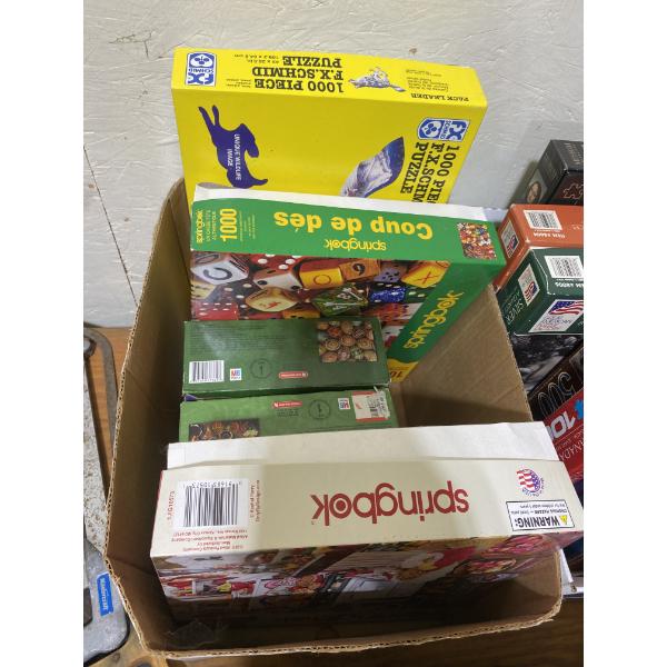 BOX LOT OF ASSORTED PUZZLES