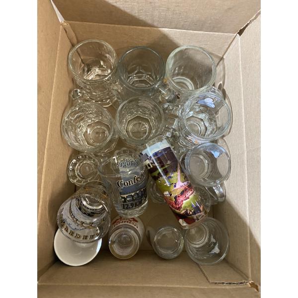 BOX LOT OF ASSORTED SHOT GLASSES