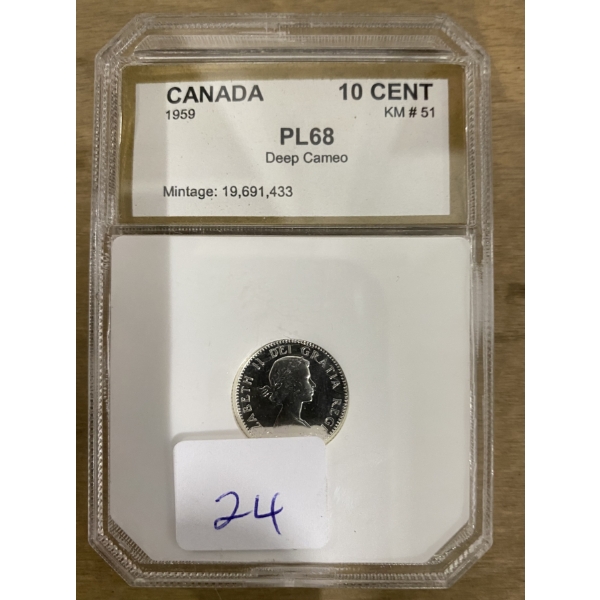 1959 CD 10 CENT CERTIFIED PL68 PROOF LIKE