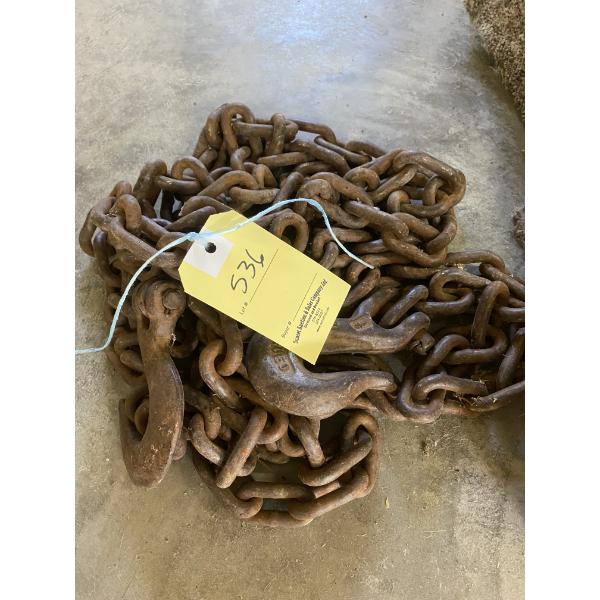 APPROX. 25 FT 1/2 INCH CHAIN WITH 2 HOOKS