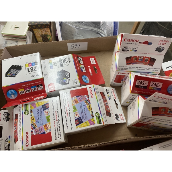 BOX LOT OF ASSORTED CANNON INK CARTRIDGES 