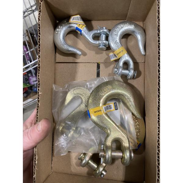 BOX LOT OF 5 ASSORTED TOW HOOKS 
