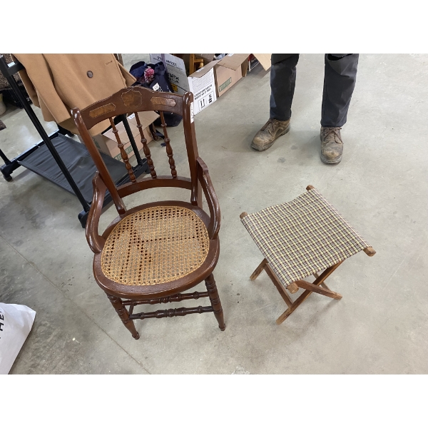 ANTIQUE CHAIR AND STOOL