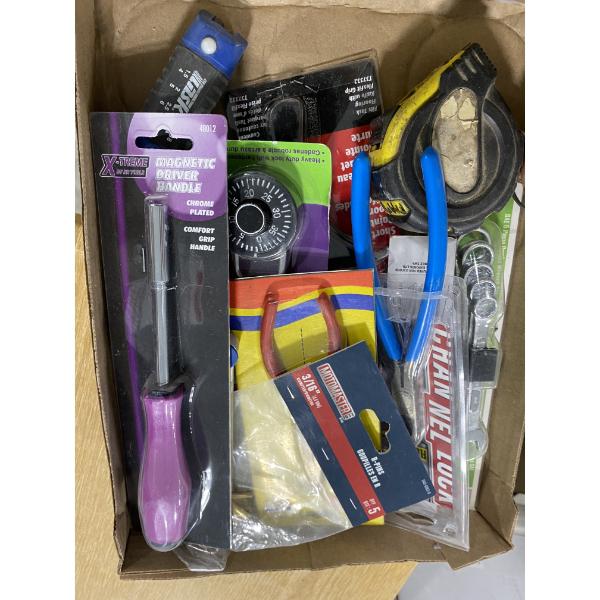 BOX LOT OF ASSORTED TOOLS 