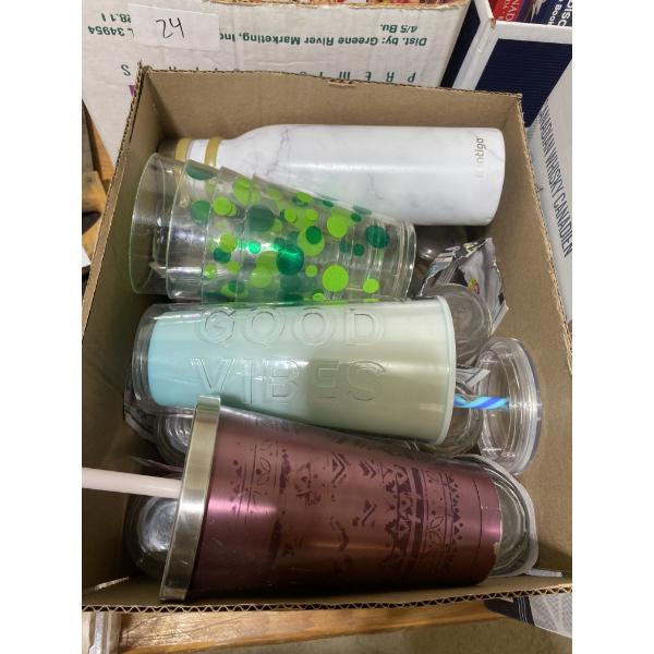 BOX LOT OF ASSORTED CUPS MUGS ETC