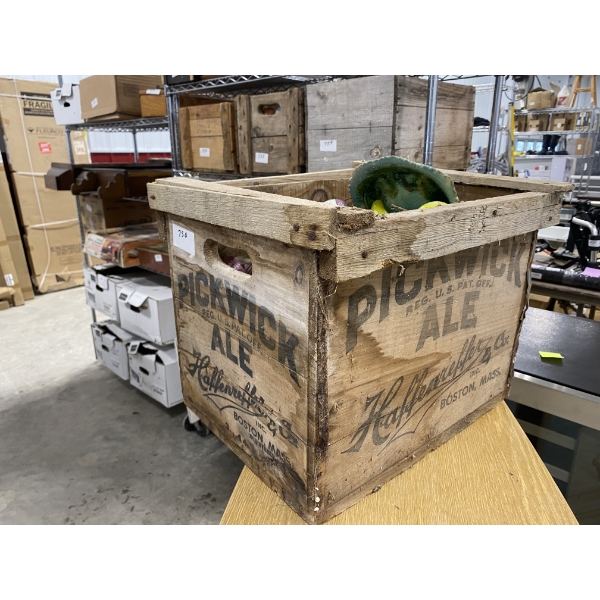 WOODEN BOX LOT OF ASSORTED GLASS