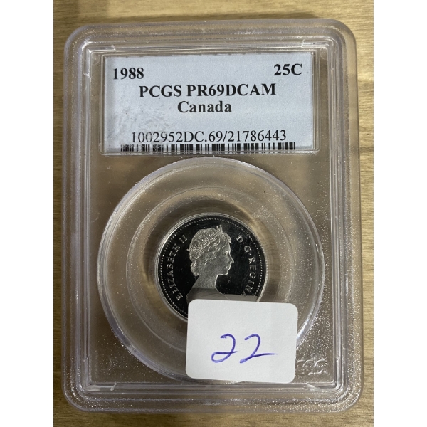 1988 CERTIFIED PR69 PROOF FINISH, CD 25 CENT