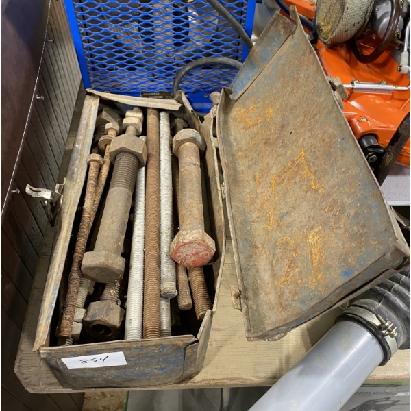 TOOL BOX FILLED WITH HEAVY ROD AND BOLTS