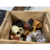 Image 2 : WOODEN BOX LOT OF ASSORTED GLASS