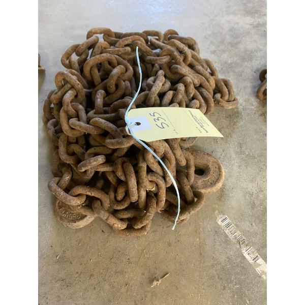 APPROX. 25 FT 1/2 INCH CHAIN WITH 2 HOOKS