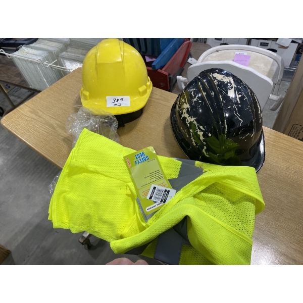 2 HARD HATS AND A VEST