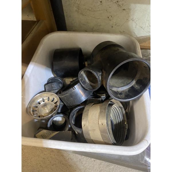 BOX OF ASSORTED BLACK PLASTIC PIPE FITTINGS