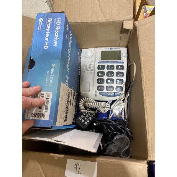 BOX LOT OF OLD PHONES / RECEIVERS, ETC.