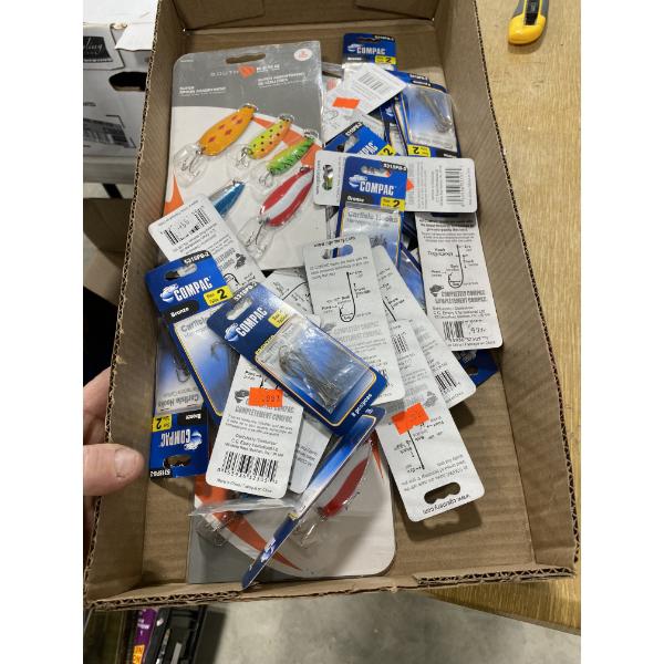 BOX LOT OF ASSORTED FISHING LURES AND HOOKS