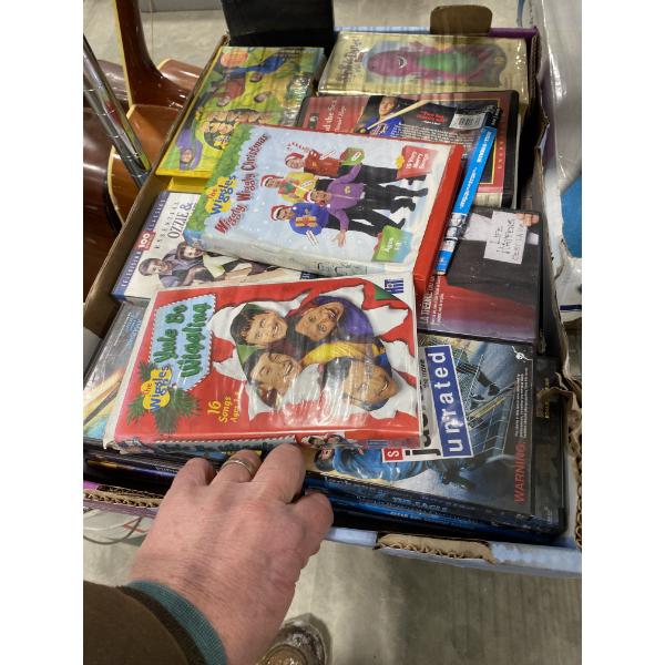 BOX LOT OF ASSORTED DVDS AND VHS 