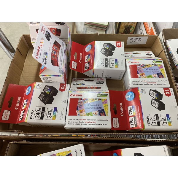 BOX LOT OF ASSORTED CANNON INK CARTRIDGES 