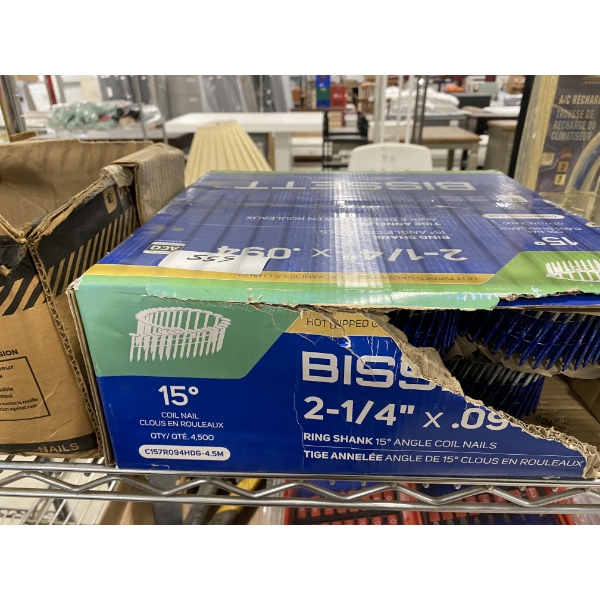 APPROX 18 COILED ROLLS OF 2 1/4 NAILS - APPROX 4500 NAILS