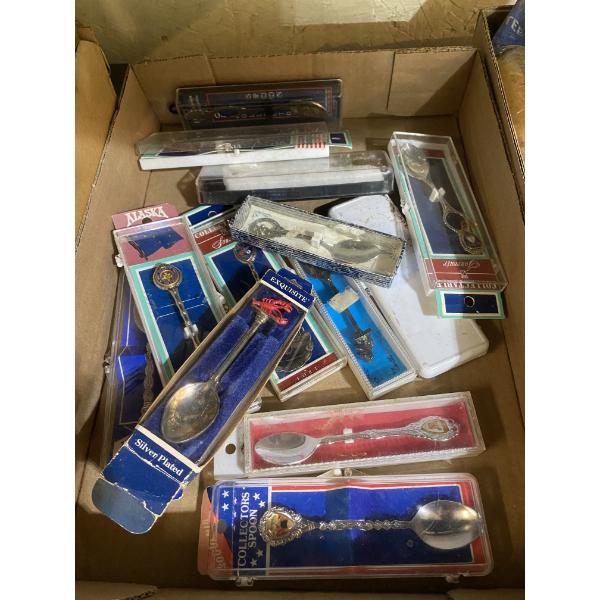 BOX OF COLLECTIBLE SILVER-PLATED SPOONS