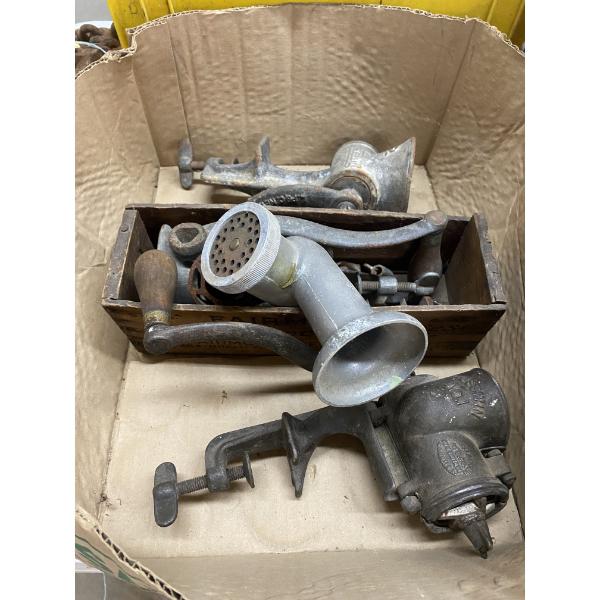 2 ANTIQUE MEAT GRINDERS WITH ACCESSORIES
