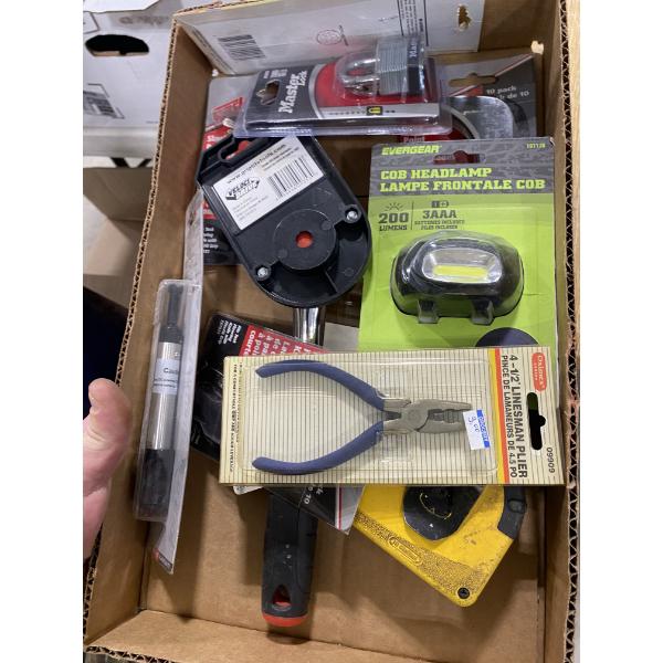BOX LOT OF ASSORTED TOOLS 