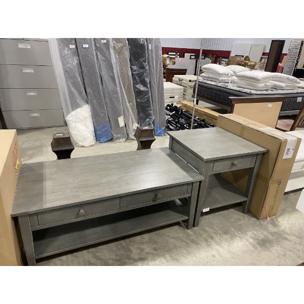 48 INCH MODERN COFFEE TABLE WITH 2 DRAWERS AND 2 24X24 INCH END STANDS WITH DRAWER
