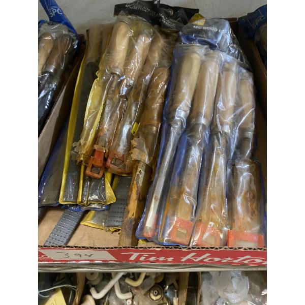 BOX LOT OF ASSORTED FILE SETS AND WOOD CHISEL SETS
