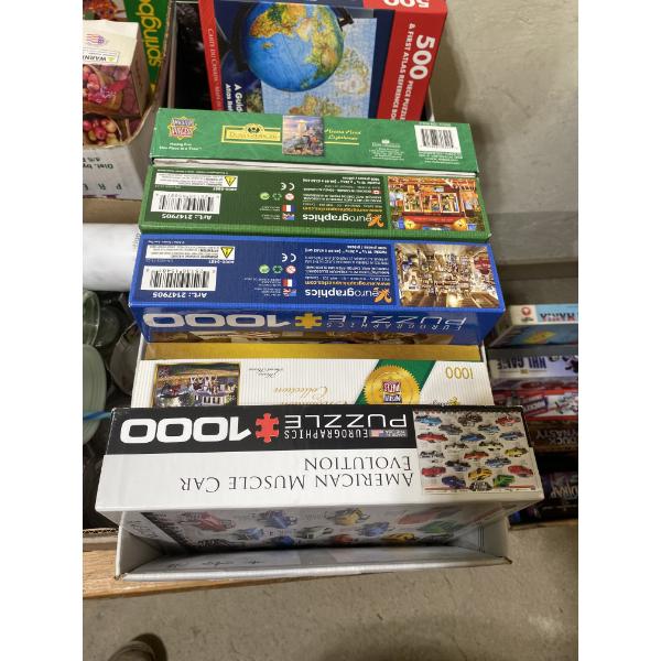BOX LOT OF ASSORTED PUZZLES
