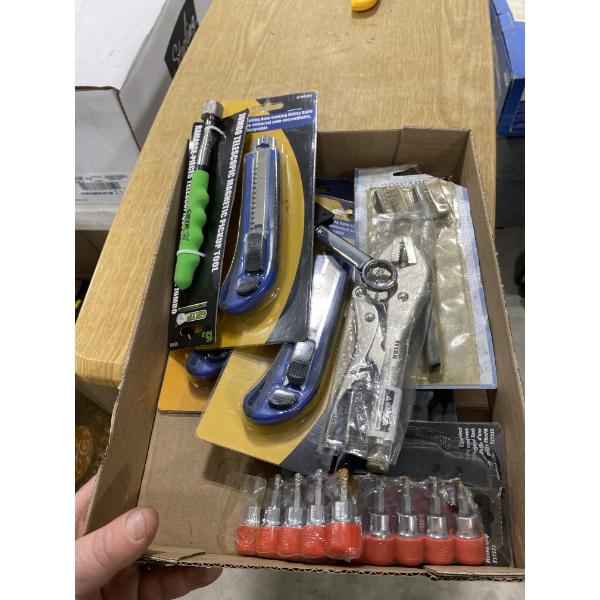 BOX LOT OF ASSORTED TOOLS 