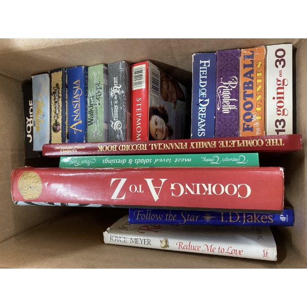 BOX OF BOOKS AND VHS