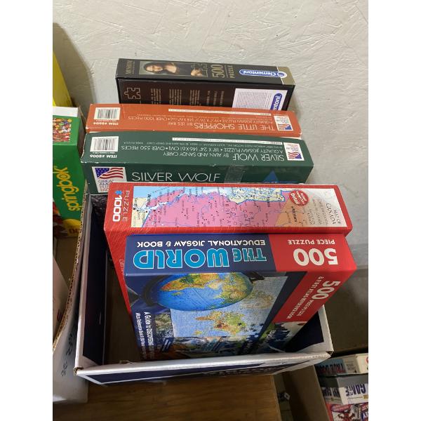 BOX LOT OF ASSORTED PUZZLES