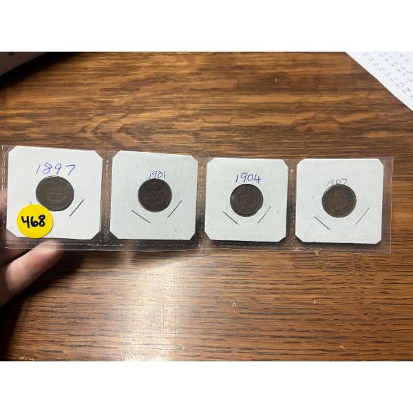 4 PCS U.S. ASSORTED INDIAN HEAD PENNIES