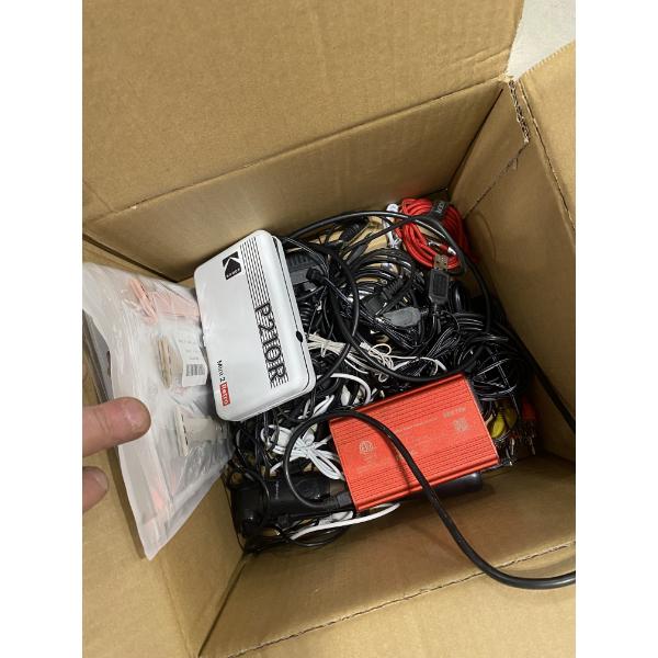 BOX LOT OF ASSORTED CORDS ETC