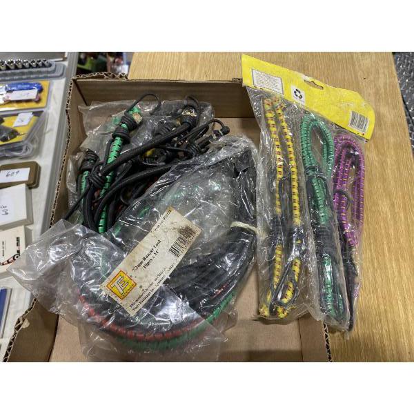 BOX LOT OF ASSORTED BUNJEE CORDS 