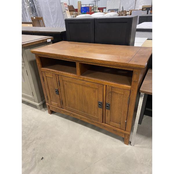 42 INCH 3 DOOR ENTERTAINMENT STAND - CORNER TRIM HAS LIFTED 