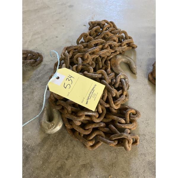 APPROX. 20 FT 9/16 INCH CHAIN WITH 2 HOOKS