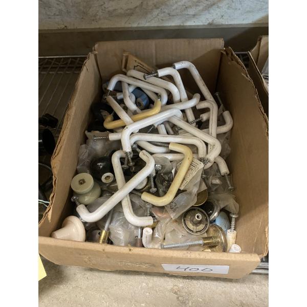 BOX OF ASSORTED DOOR KNOBS AND HANDLES