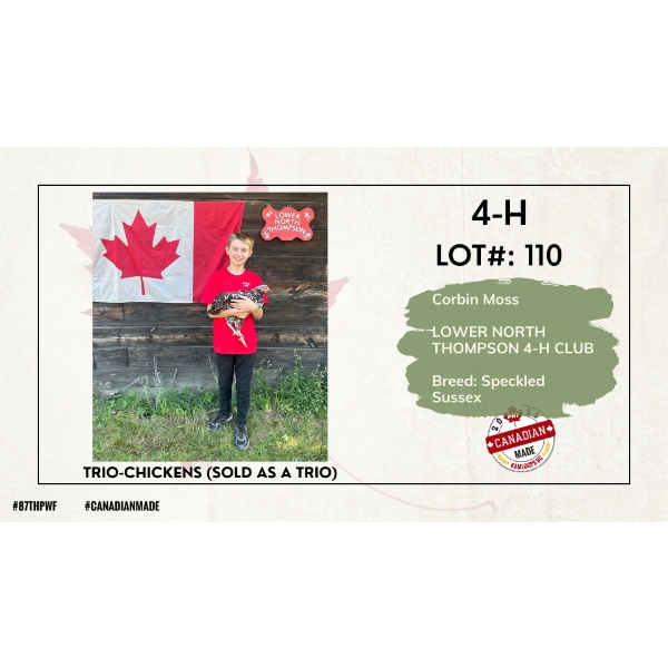 4-H Poultry - Corbin Moss - Lower North Thompson 4-H Club