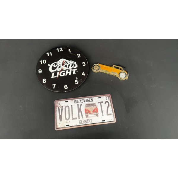 COORS LIGHT CLOCK AND VW LICENSE PLATE