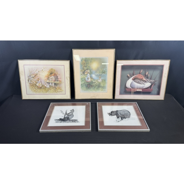 5 ASSORTED FRAMED PRINTS