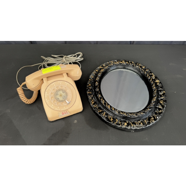 VINTAGE DIAL TELEPHONE AND MIRROR
