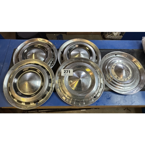 Set of 4 Chevy Hubcaps with 1 Pontiac Hubcap