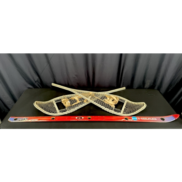 VINTAGE METAL SNOWSHOES & A SHOT SKI