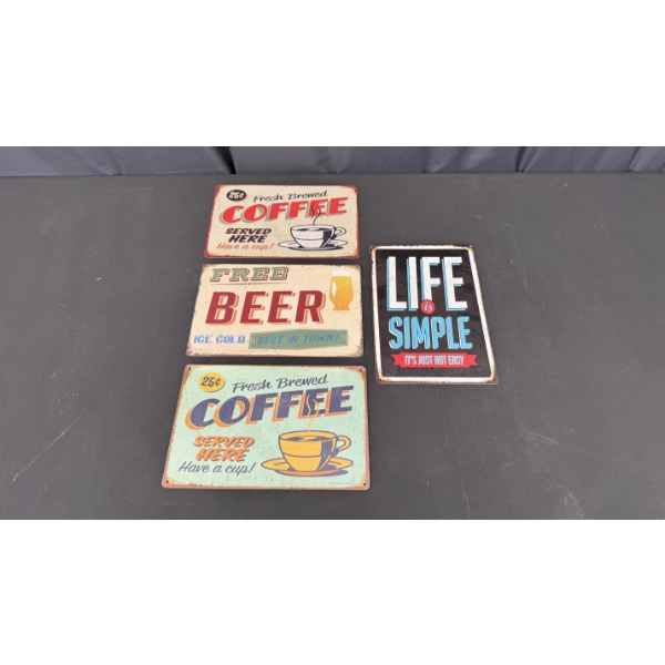 4 SMALL METAL SIGNS 12" X 8"