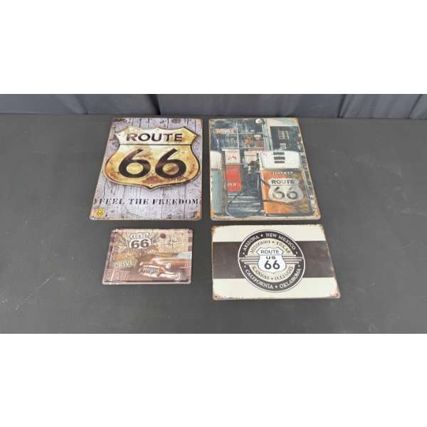4 VARIOUS ROUTE 66 METAL SIGNS 