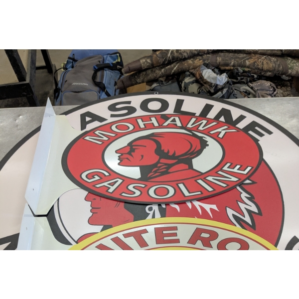 NO RESERVE MOHAWK GASOLINE FLANGE SIGN