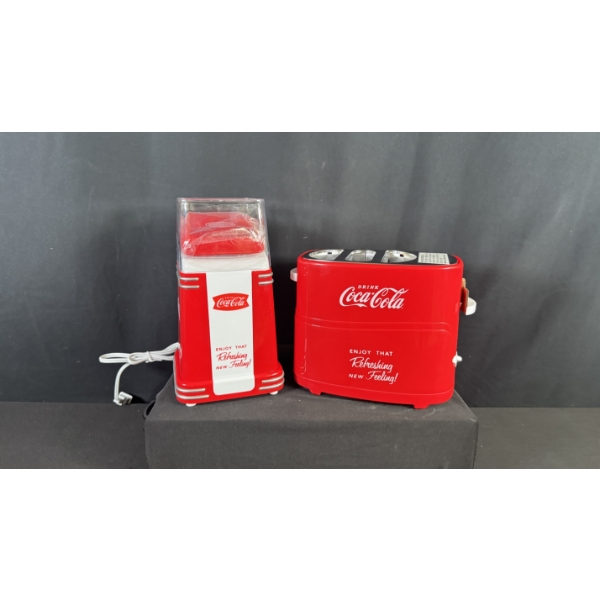 BRAND NEW COCA-COLA HOT DOG TOASTER & HOT AIR POPCORN MAKER