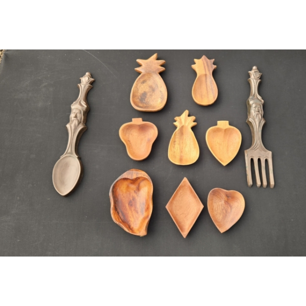 WOODEN BOWL SET WITH  SPOON AND FORK