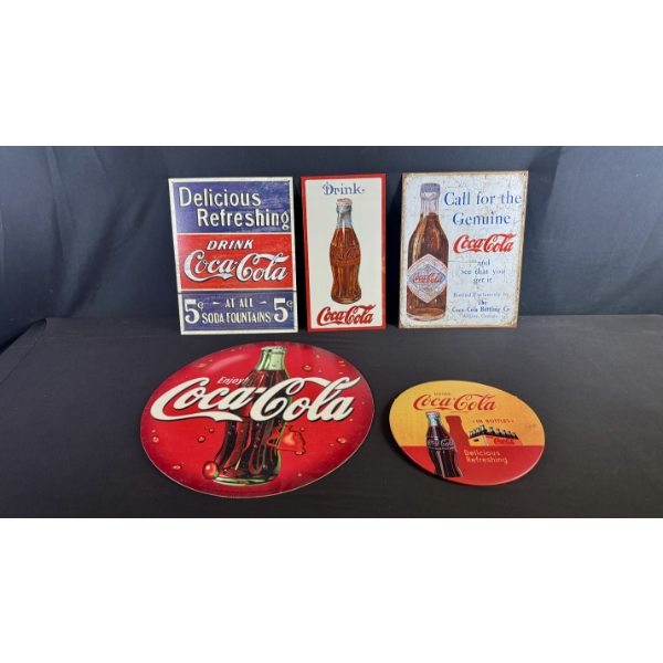 5 REPRODUCTION COCA-COLA ADVERTISING SIGN 16" X 13" (MIXED SHAPES)